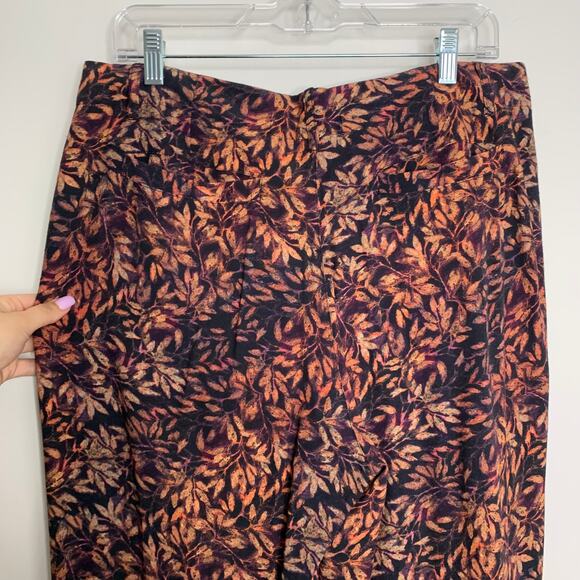Peruvian Connection Pants  Rust Leaf Print Black Straight Leg Mid Rise Pockets - Picture 5 of 12